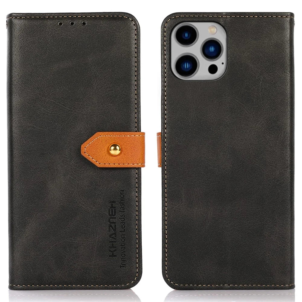 KHAZNEH For iPhone 16 Pro Cases PU Leather Card Holder Phone Cover Mobile Spares   - Black - 1
