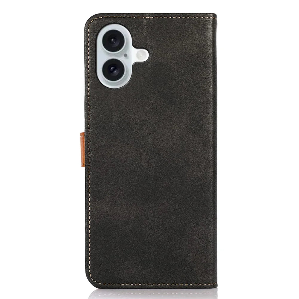 KHAZNEH For iPhone 16 Plus Case PU Leather Wallet Cover with Golden Magnetic Clasp - Black - 7