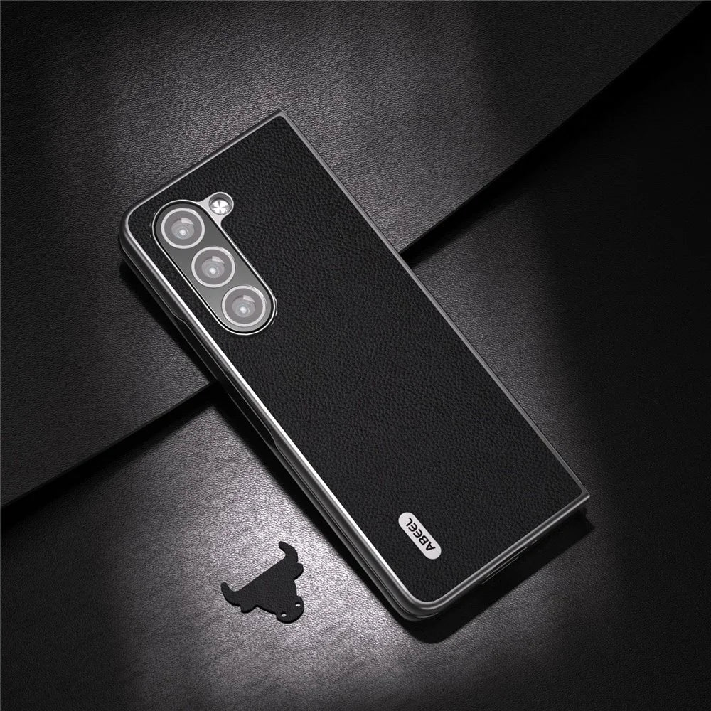 ABEEL For Samsung Galaxy Z Fold6 5G Case Litchi Texture Cowhide Leather+PC Phone Cover - Black - 2
