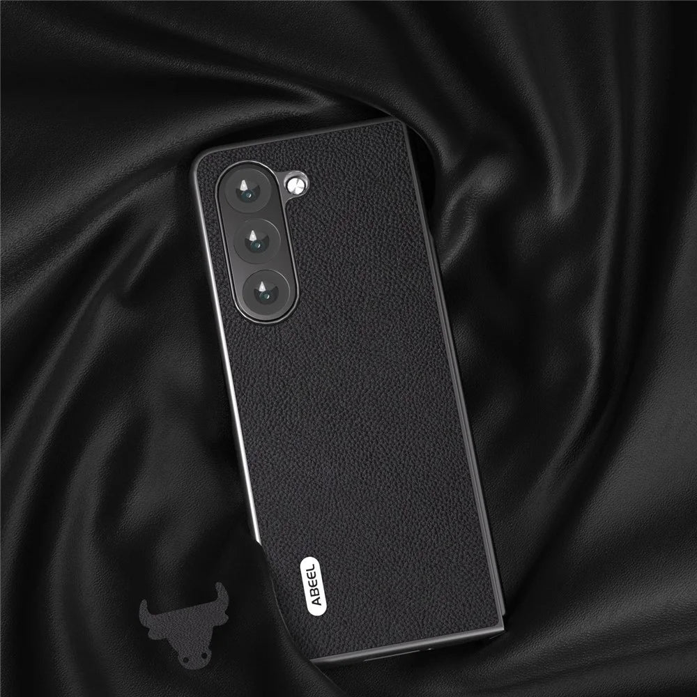 ABEEL For Samsung Galaxy Z Fold6 5G Case Litchi Texture Cowhide Leather+PC Phone Cover - Black - 3