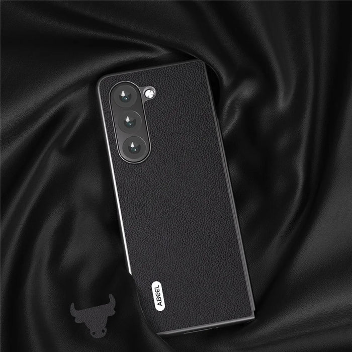 ABEEL For Samsung Galaxy Z Fold6 5G Case Litchi Texture Cowhide Leather+PC Phone Cover - Black - 3