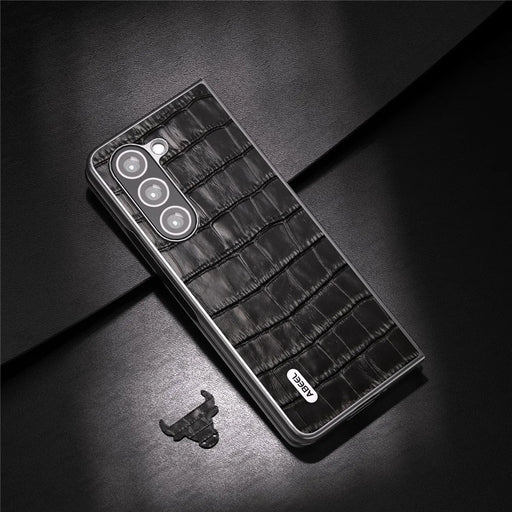 ABEEL For Samsung Galaxy Z Fold6 5G Case Crocodile Texture Genuine Cow Leather+PC Phone Cover - Black - 2