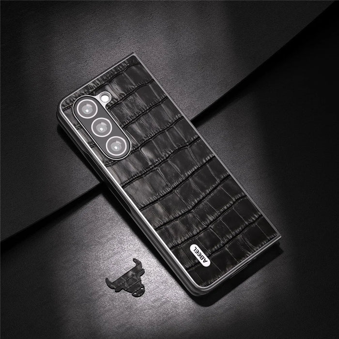 ABEEL For Samsung Galaxy Z Fold6 5G Case Crocodile Texture Genuine Cow Leather+PC Phone Cover - Black - 2