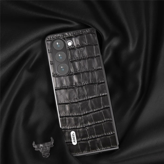 ABEEL For Samsung Galaxy Z Fold6 5G Case Crocodile Texture Genuine Cow Leather+PC Phone Cover - Black - 3