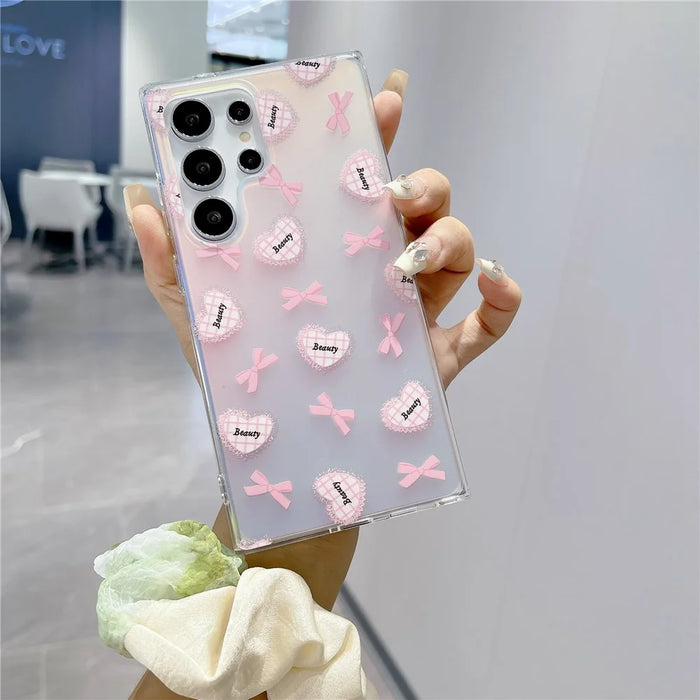 For Samsung Galaxy S23 Ultra Case Laser Effect Pattern Soft TPU Phone Cover - Heart and Bowknot - 2