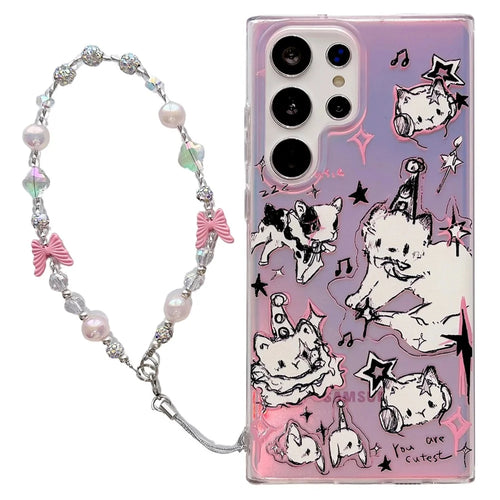 For Samsung Galaxy S23 Ultra Case Pet Dog Pattern Laser TPU Phone Cover - Pink - 1