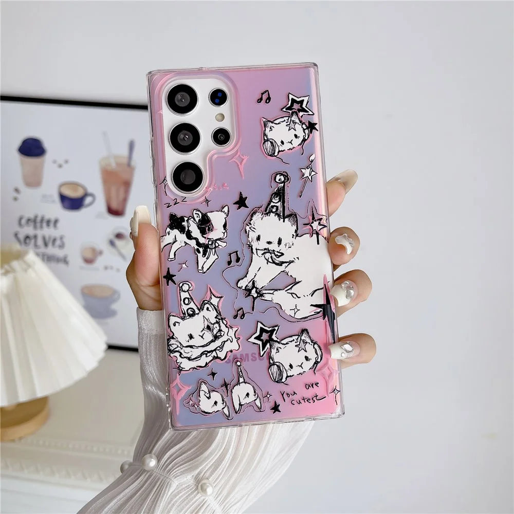 For Samsung Galaxy S23 Ultra Case Pet Dog Pattern Laser TPU Phone Cover - Pink - 3