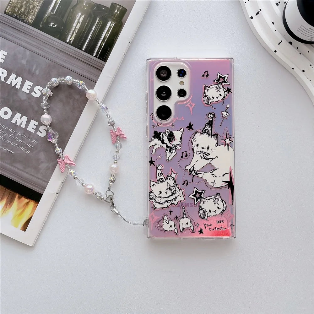 For Samsung Galaxy S24 Ultra Cute Dog Pattern Cell Phone Cover Laser Workmanship TPU Phone Case - Pink - 2