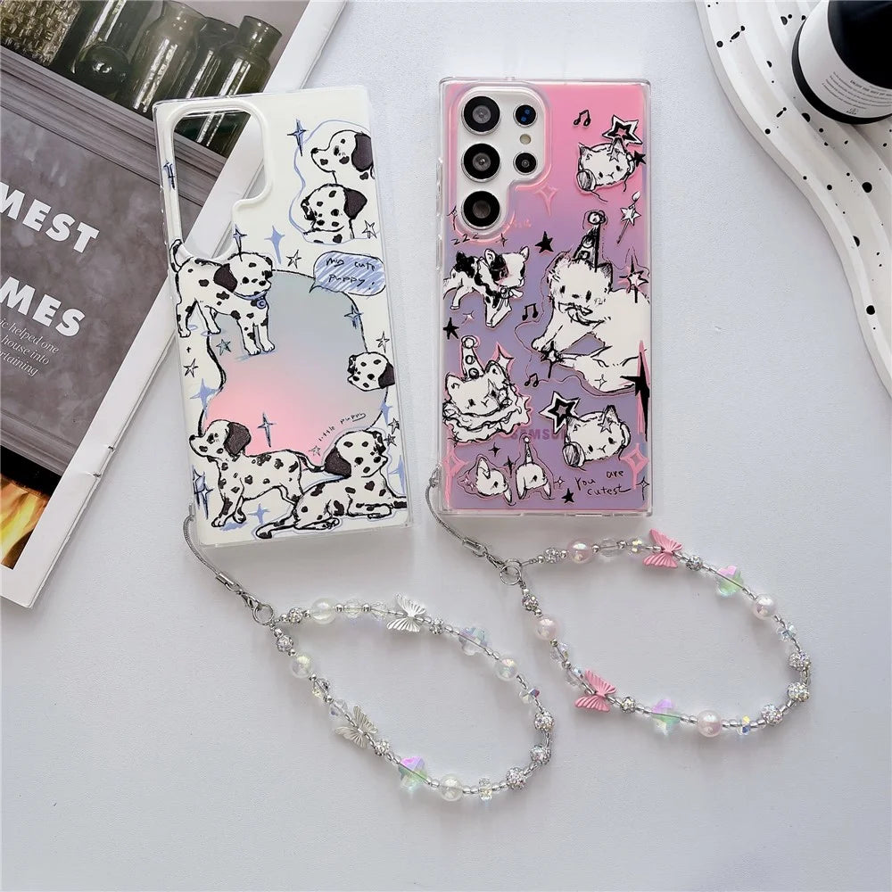For Samsung Galaxy S24 Ultra Cute Dog Pattern Cell Phone Cover Laser Workmanship TPU Phone Case - Pink - 7