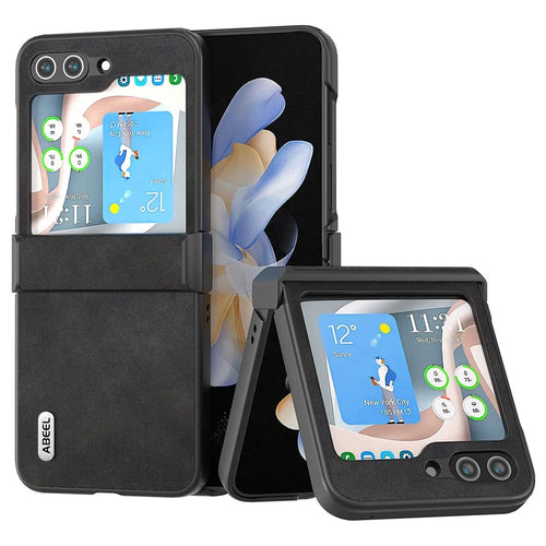 ABEEL For Samsung Galaxy Z Flip7 FE 5G / Z Flip6 5G Phone Case Anti-Scratch PU+PC Hinge Protection Cover - Black - 1