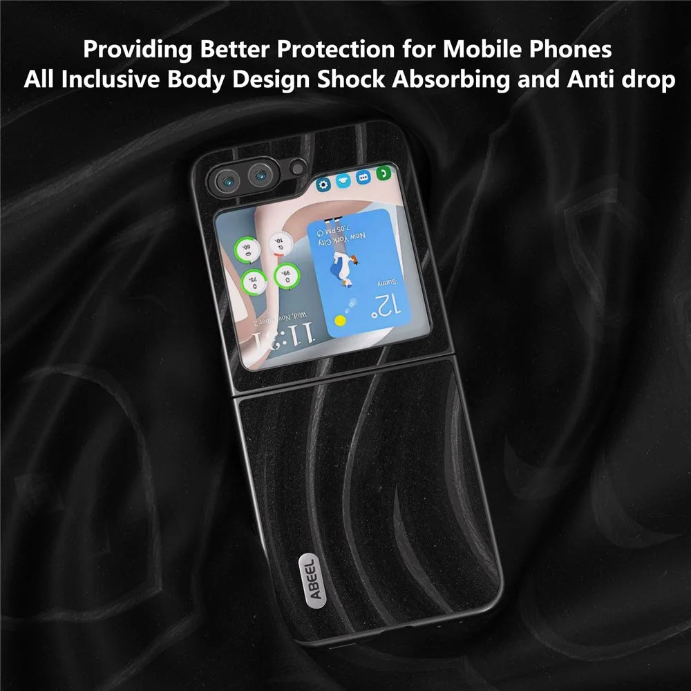 ABEEL Milky Way Series For Samsung Galaxy Z Flip7 FE 5G / Z Flip6 5G Case PU Leather Coated PC Phone Cover - Black - 3