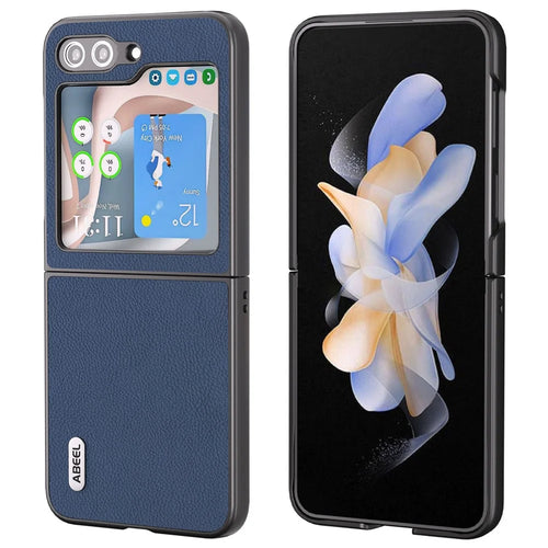 ABEEL For Samsung Galaxy Z Flip7 FE 5G / Z Flip6 5G Case Cowhide Leather Litchi Texture Phone Protective Cover - Blue - 1