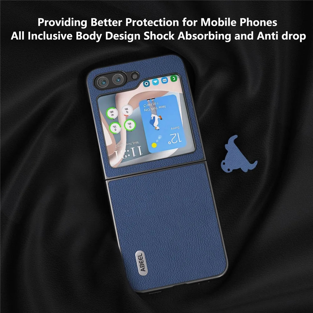 ABEEL For Samsung Galaxy Z Flip7 FE 5G / Z Flip6 5G Case Cowhide Leather Litchi Texture Phone Protective Cover - Blue - 3