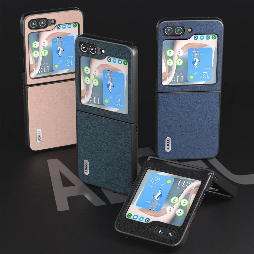 ABEEL For Samsung Galaxy Z Flip7 FE 5G / Z Flip6 5G Case Cowhide Leather Litchi Texture Phone Protective Cover - Blue - 5