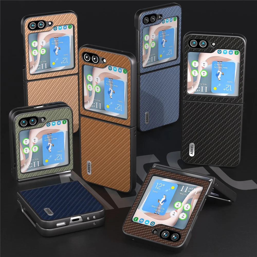 ABEEL For Samsung Galaxy Z Flip7 FE 5G / Z Flip6 5G Case Carbon Fiber Texture Phone Protective Cover - Baby Blue - 5