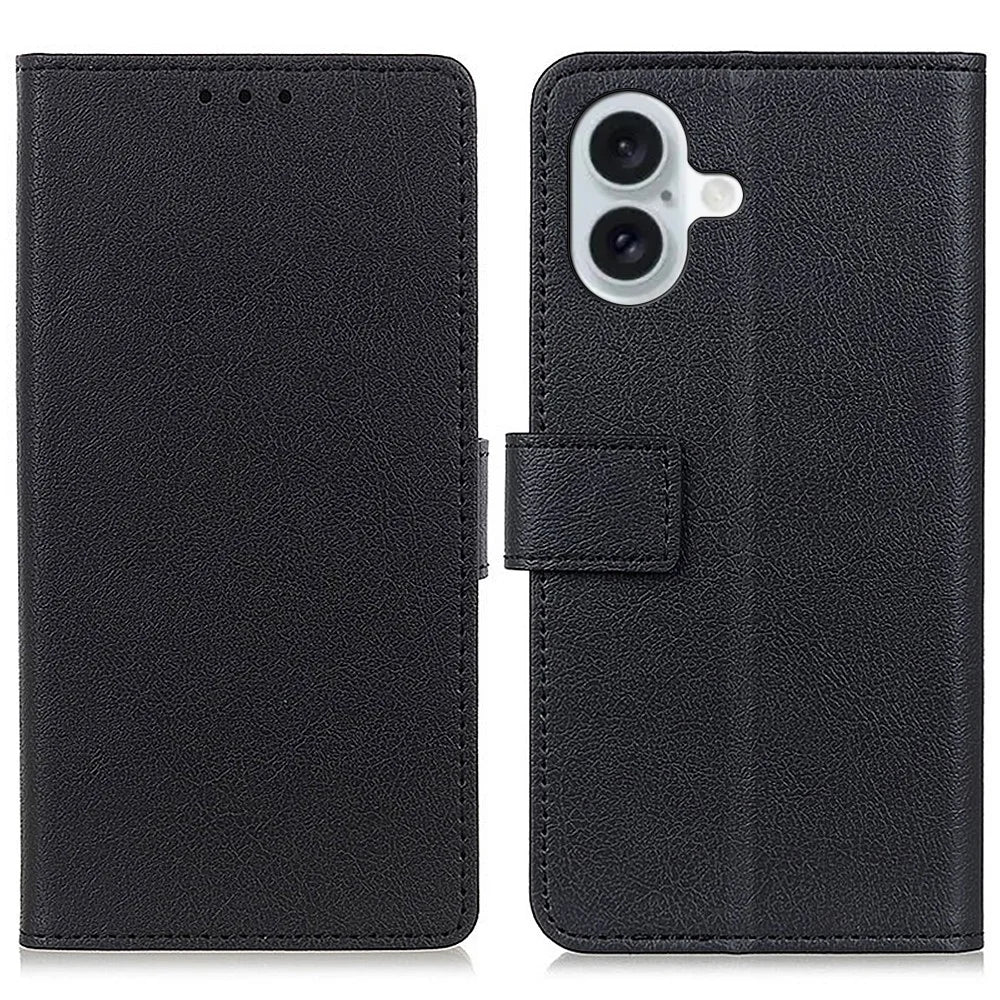 For iPhone 16 Case PU Leather Wallet Card Slots Folio Flip Phone Cover - Black - 1