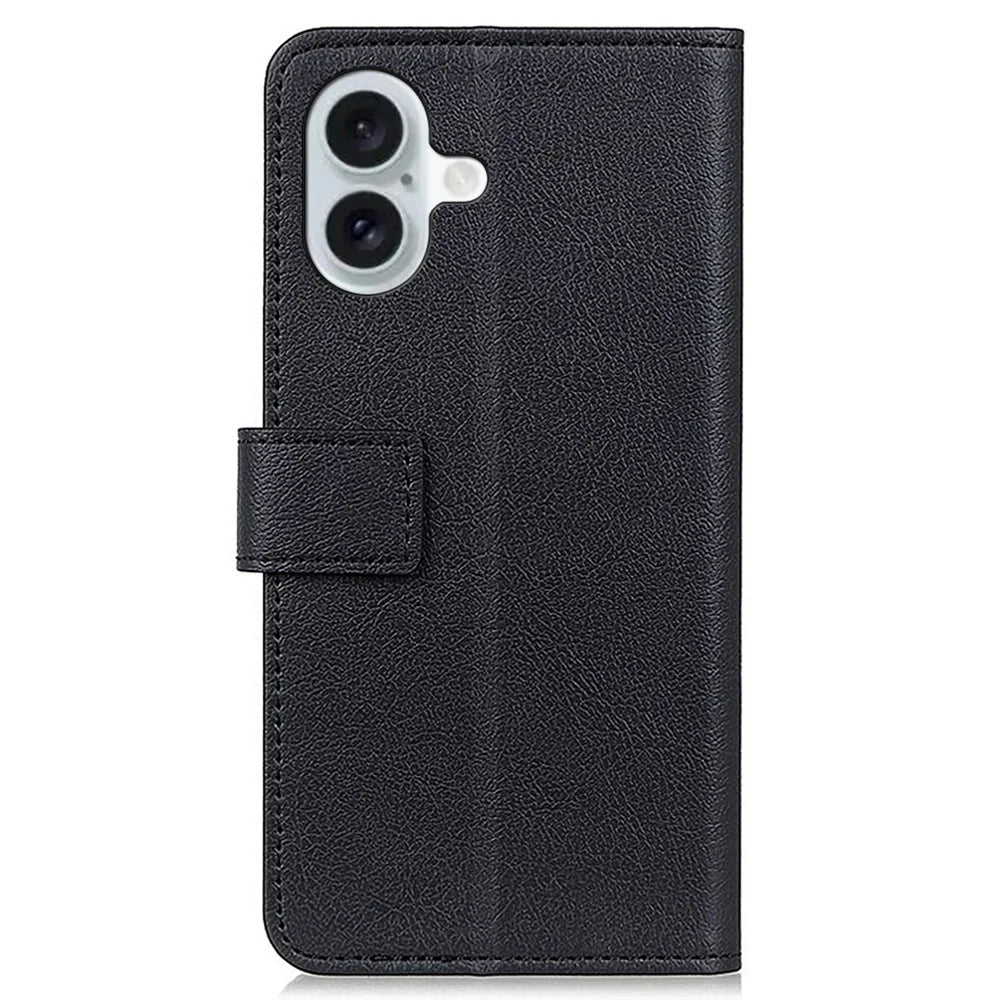 For iPhone 16 Case PU Leather Wallet Card Slots Folio Flip Phone Cover - Black - 7