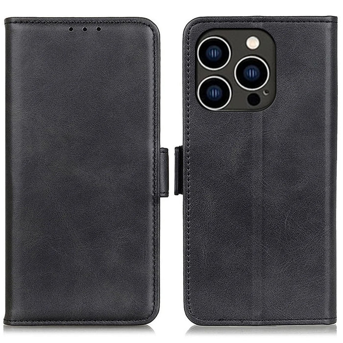 For iPhone 16 Pro Case Magnetic Clasp Leather Wallet Flip Phone Cover - Black - 1