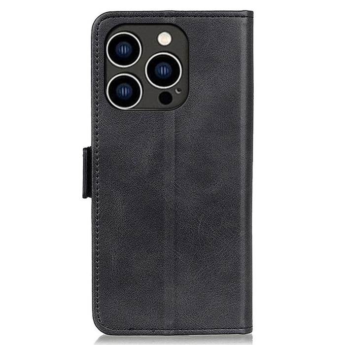 For iPhone 16 Pro Case Magnetic Clasp Leather Wallet Flip Phone Cover - Black - 6