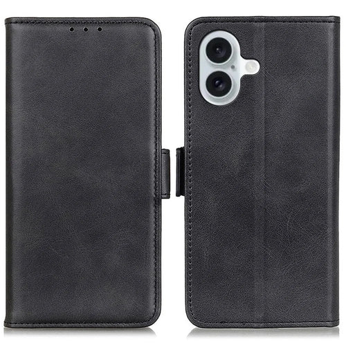For iPhone 16 Plus Case PU Leather Wallet Phone Cover with Side Magnetic Clasp - Black - 1