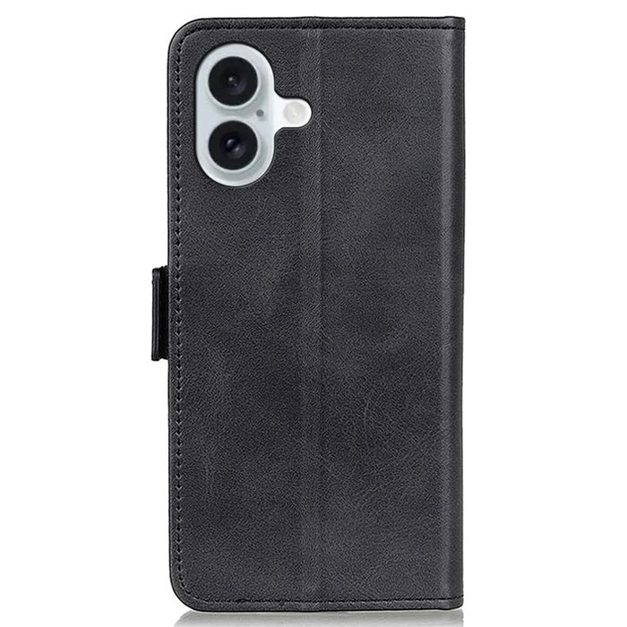 For iPhone 16 Plus Case PU Leather Wallet Phone Cover with Side Magnetic Clasp - Black - 6