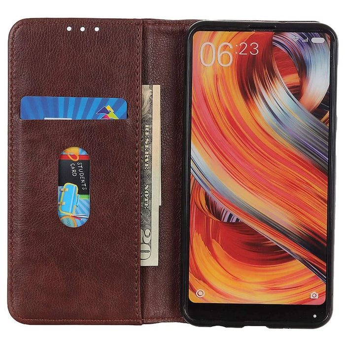 For iPhone 16 Pro Max Case Split Leather Magnetic Auto Closing Wallet Phone Cover - Brown - 2