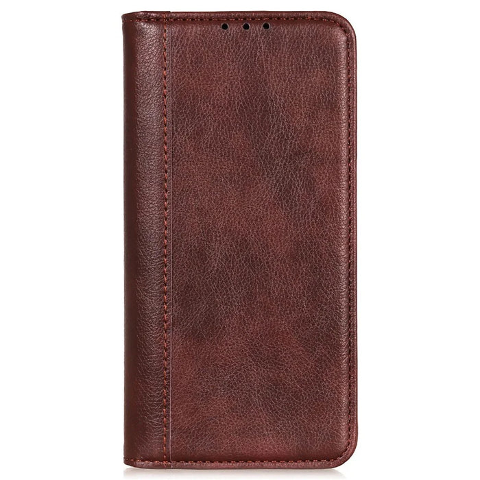 For iPhone 16 Pro Max Case Split Leather Magnetic Auto Closing Wallet Phone Cover - Brown - 6