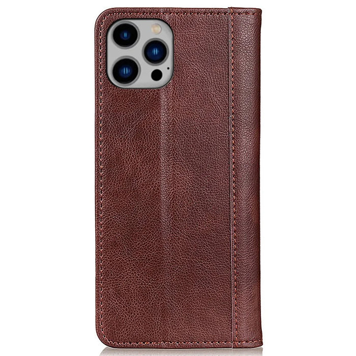 For iPhone 16 Pro Max Case Split Leather Magnetic Auto Closing Wallet Phone Cover - Brown - 7