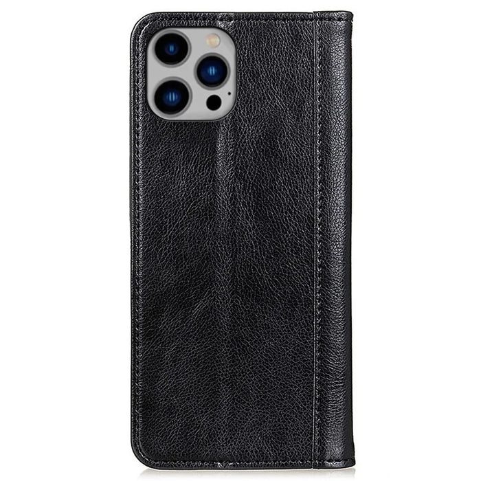 For iPhone 16 Pro Cases Split Leather Wallet Flip Phone Cover Mobile Spares   - Black - 7
