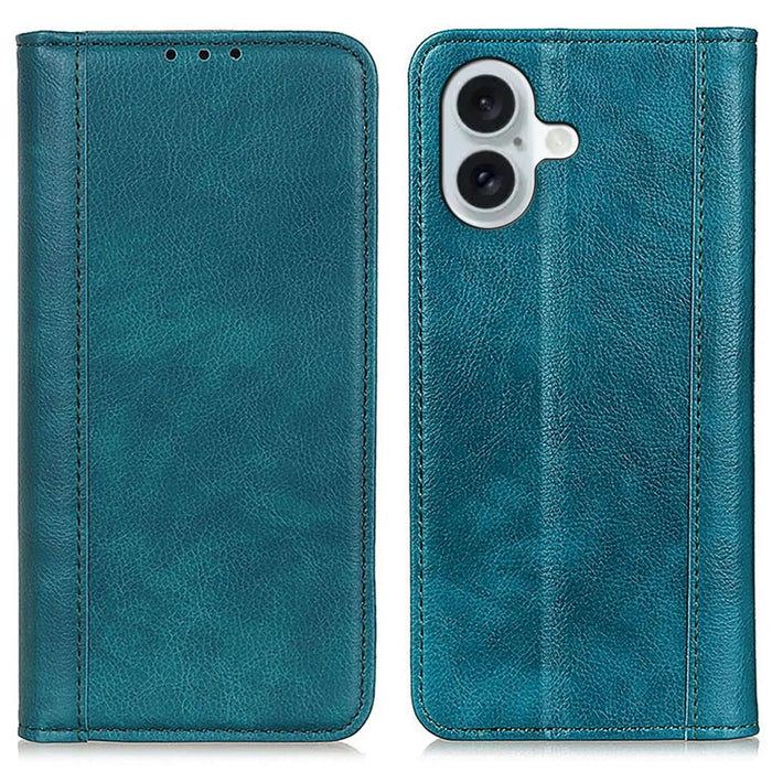 For iPhone 16 Plus   Cases Split Leather Wallet Phone Cover - Green - 1