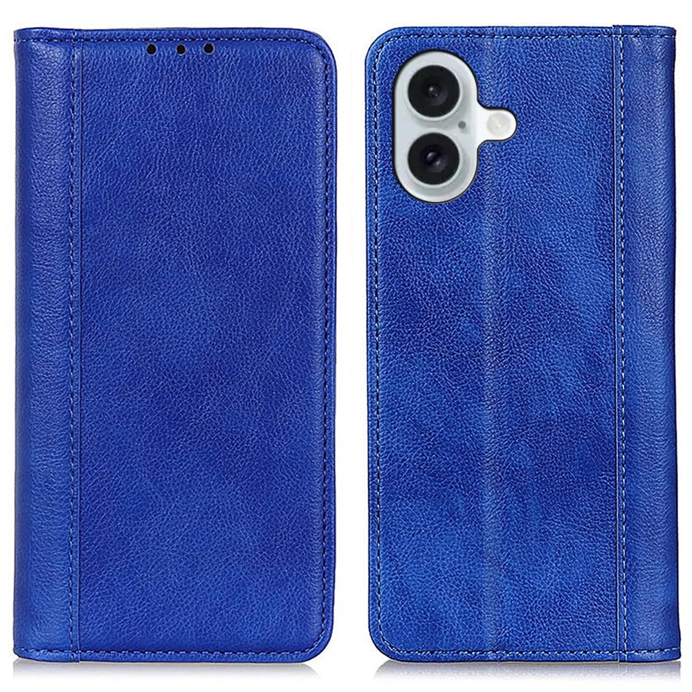 For iPhone 16 Wallet Cases Split Leather Flip Phone Cover Mobile Accessories   - Blue - 1