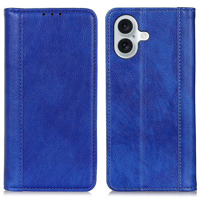 For iPhone 16 Wallet Cases Split Leather Flip Phone Cover Mobile Accessories   - Blue - 1