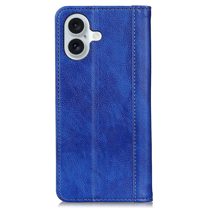 For iPhone 16 Wallet Cases Split Leather Flip Phone Cover Mobile Accessories   - Blue - 7