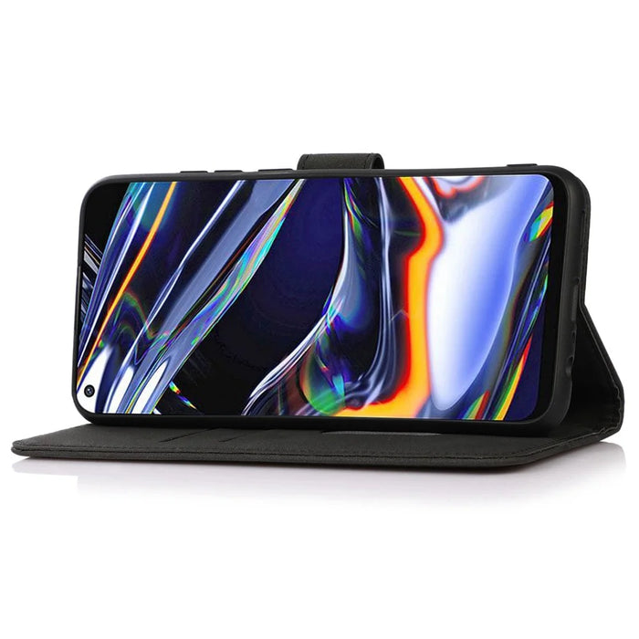 KHAZNEH For iPhone 16 Case Texture PU Leather Folding Stand Phone Cover - Black - 3