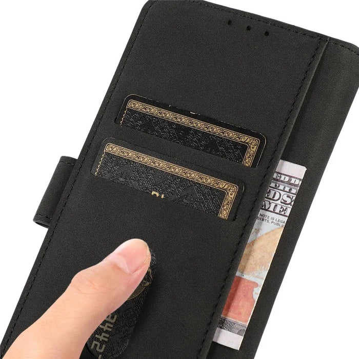 KHAZNEH For iPhone 16 Plus Case Suede Texture Wallet Leather Phone Cover - Black - 4