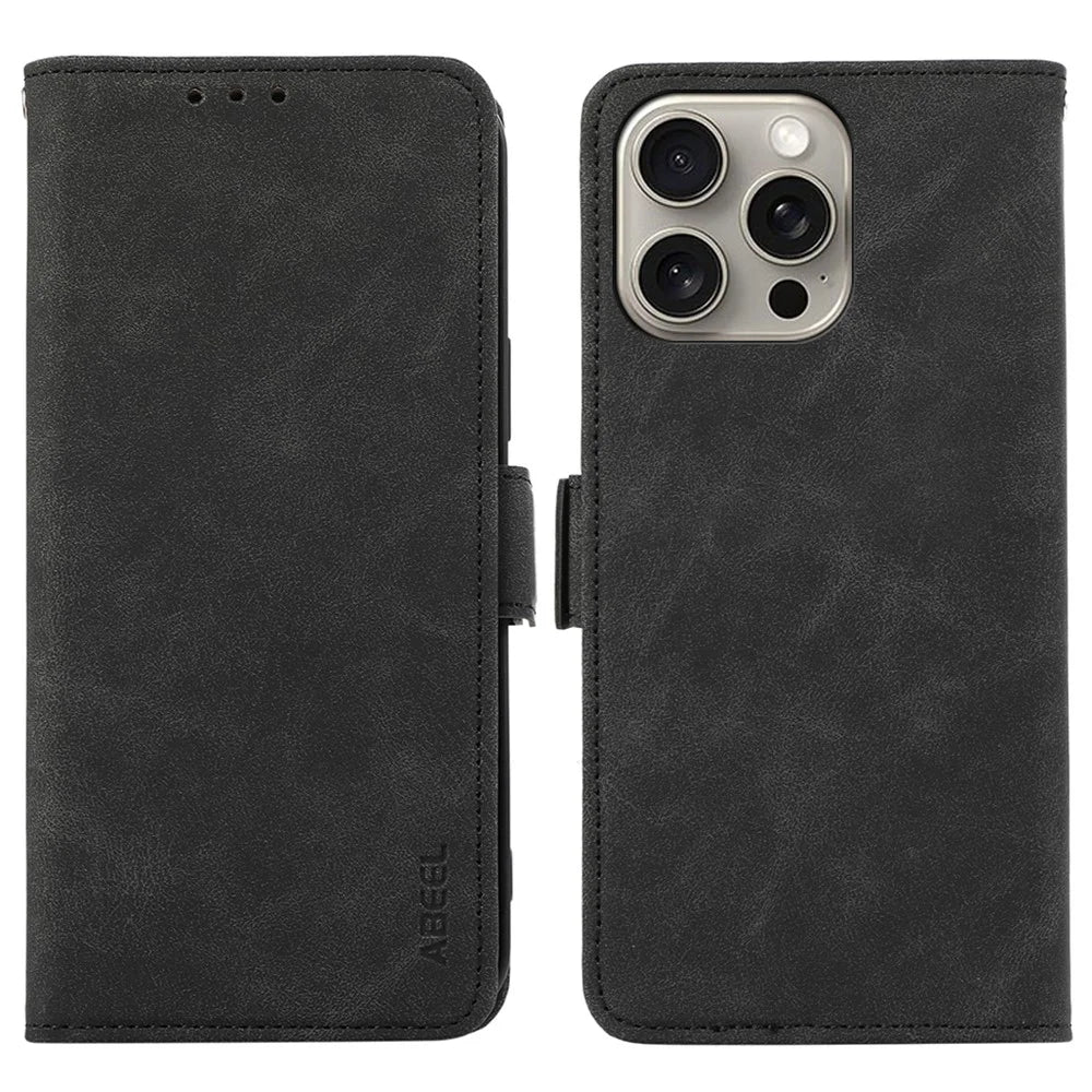 ABEEL For iPhone 16 Pro Max Case Magnetic Protect RFID Blocking Leather Phone Cover - Black - 1
