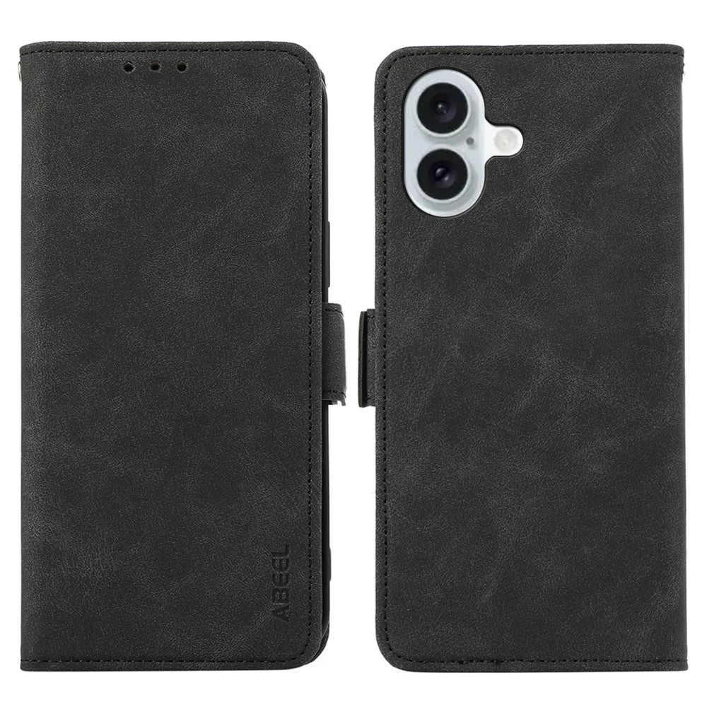 ABEEL For iPhone 16 Plus Case Side Magnetic Closure Card Slots RFID Blocking Phone Cover - Black - 1