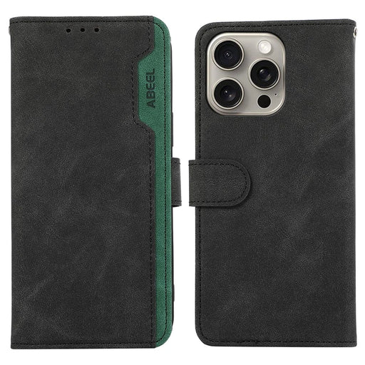 ABEEL For iPhone 16 Pro Max Leather Case RFID Blocking Anti-Scratch Wallet Phone Cover - Black - 1