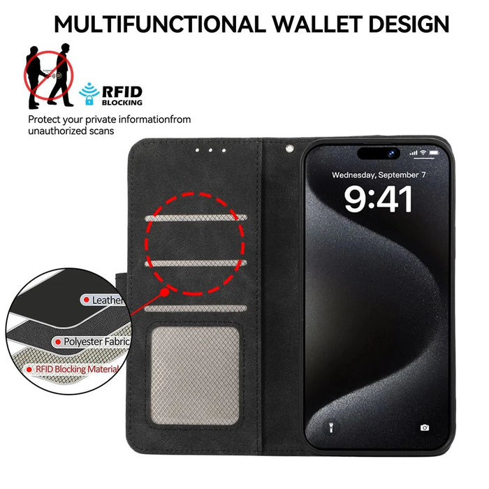 ABEEL For iPhone 16 Pro Max Leather Case RFID Blocking Anti-Scratch Wallet Phone Cover - Black - 5