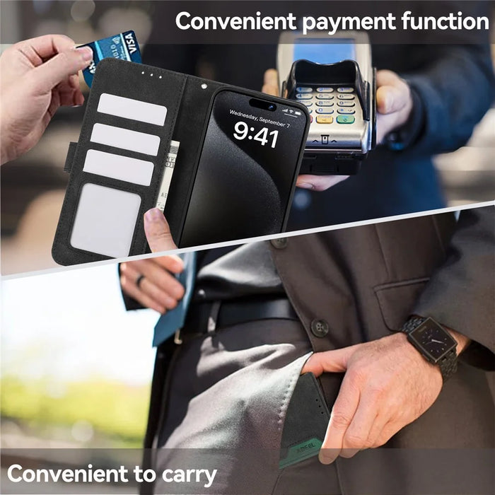 ABEEL For iPhone 16 Pro Case RFID Blocking Leather Wallet Flip Phone Cover - Black - 7