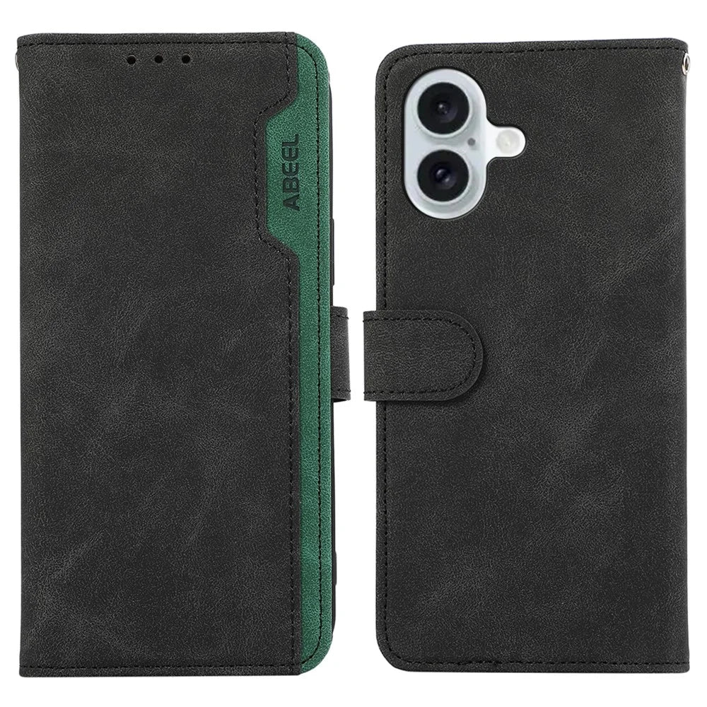 ABEEL For iPhone 16 Plus Wallet Case RFID Blocking Anti-Drop PU Leather Phone Cover - Black - 1