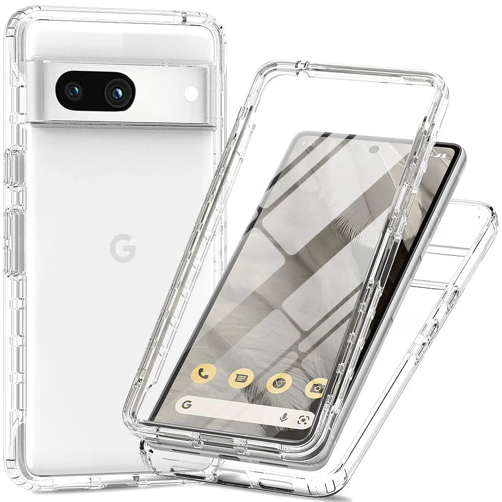 For Google Pixel 8a Case Built-In PET Screen Protector PC+TPU Full Body Shockproof Phone Cover - Transparent - 1