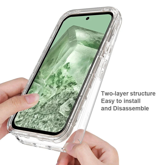 For Google Pixel 8a Case Built-In PET Screen Protector PC+TPU Full Body Shockproof Phone Cover - Transparent - 3