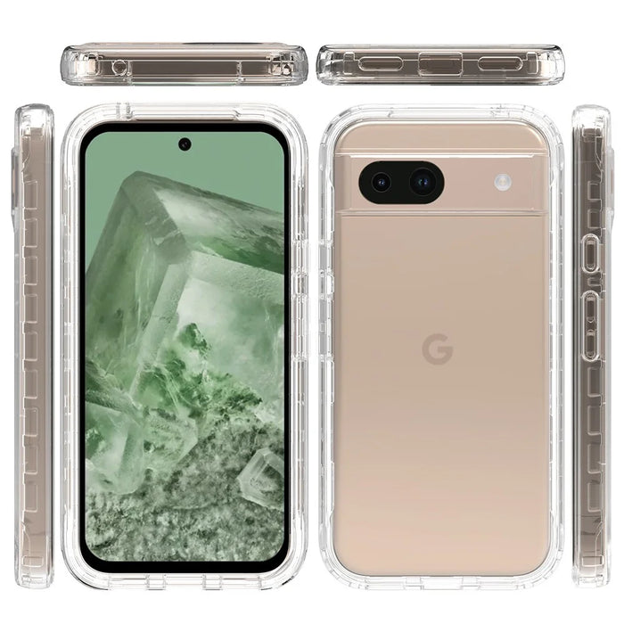 For Google Pixel 8a Case Built-In PET Screen Protector PC+TPU Full Body Shockproof Phone Cover - Transparent - 5
