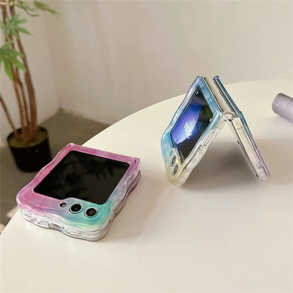 For Samsung Galaxy Z Flip5 5G Case Hard PC Wavy Edge Gradient Phone Cover - Pink / Yellow - 3