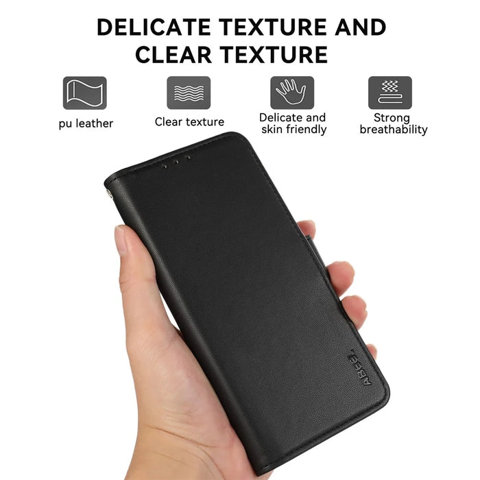ABEEL For iPhone 16 Pro Leather Case RFID Blocking Phone Cover with Dual Magnetic Clasps - Black - 4