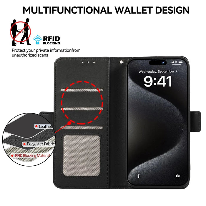 ABEEL For iPhone 16 Pro Leather Case RFID Blocking Phone Cover with Dual Magnetic Clasps - Black - 5