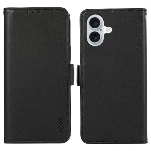 ABEEL For iPhone 16 Plus Case Leather Phone Cover with RFID Blocking Wallet - Black - 1