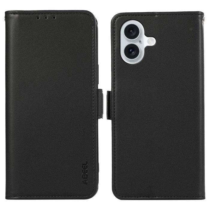ABEEL For iPhone 16 Plus Case Leather Phone Cover with RFID Blocking Wallet - Black - 1