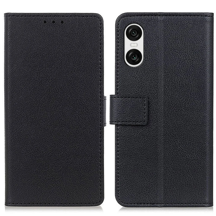 For Sony Xperia 10 VI Case Leather Wallet Anti-Shock Phone Stand Cover - Black - 1